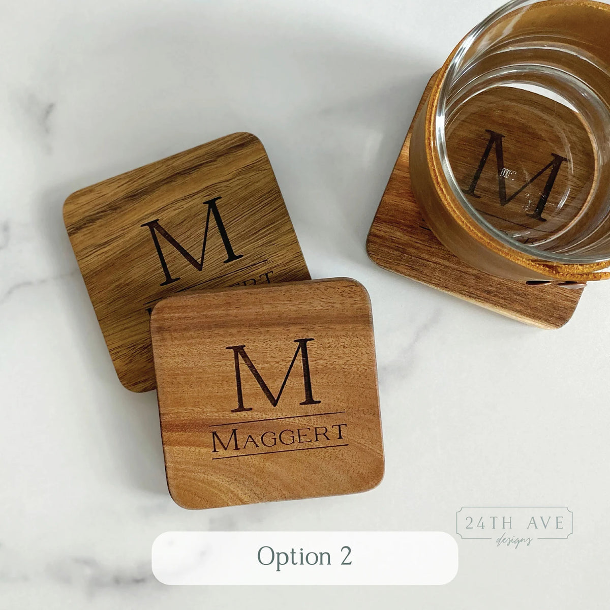 Personalized Wooden Engraved Round Coasters Set